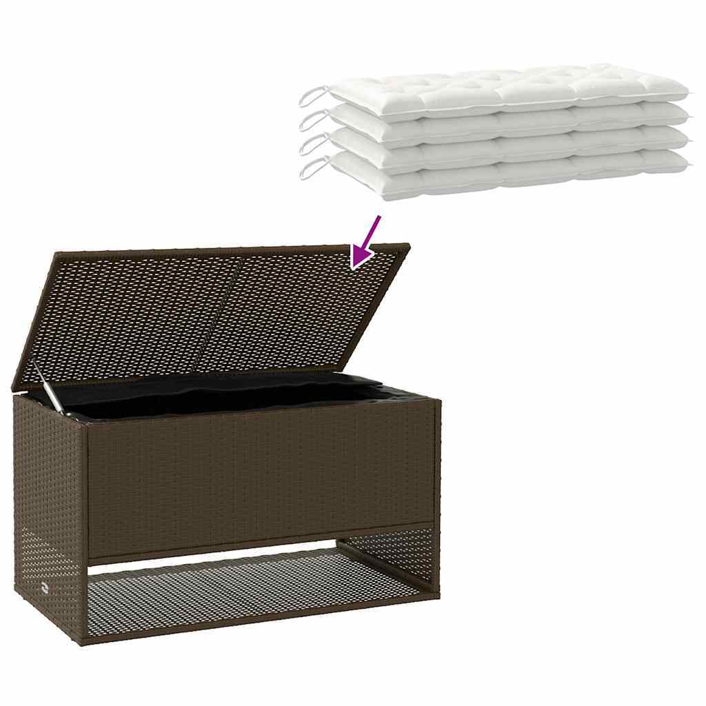 Cushion Box Brown PE Rattan, Powder-Coated Steel