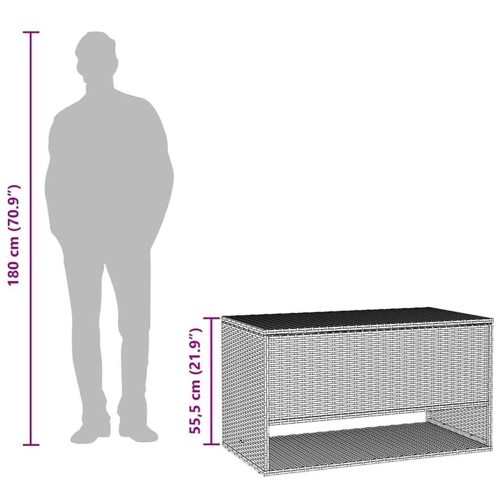 Cushion Box Brown PE Rattan, Powder-Coated Steel