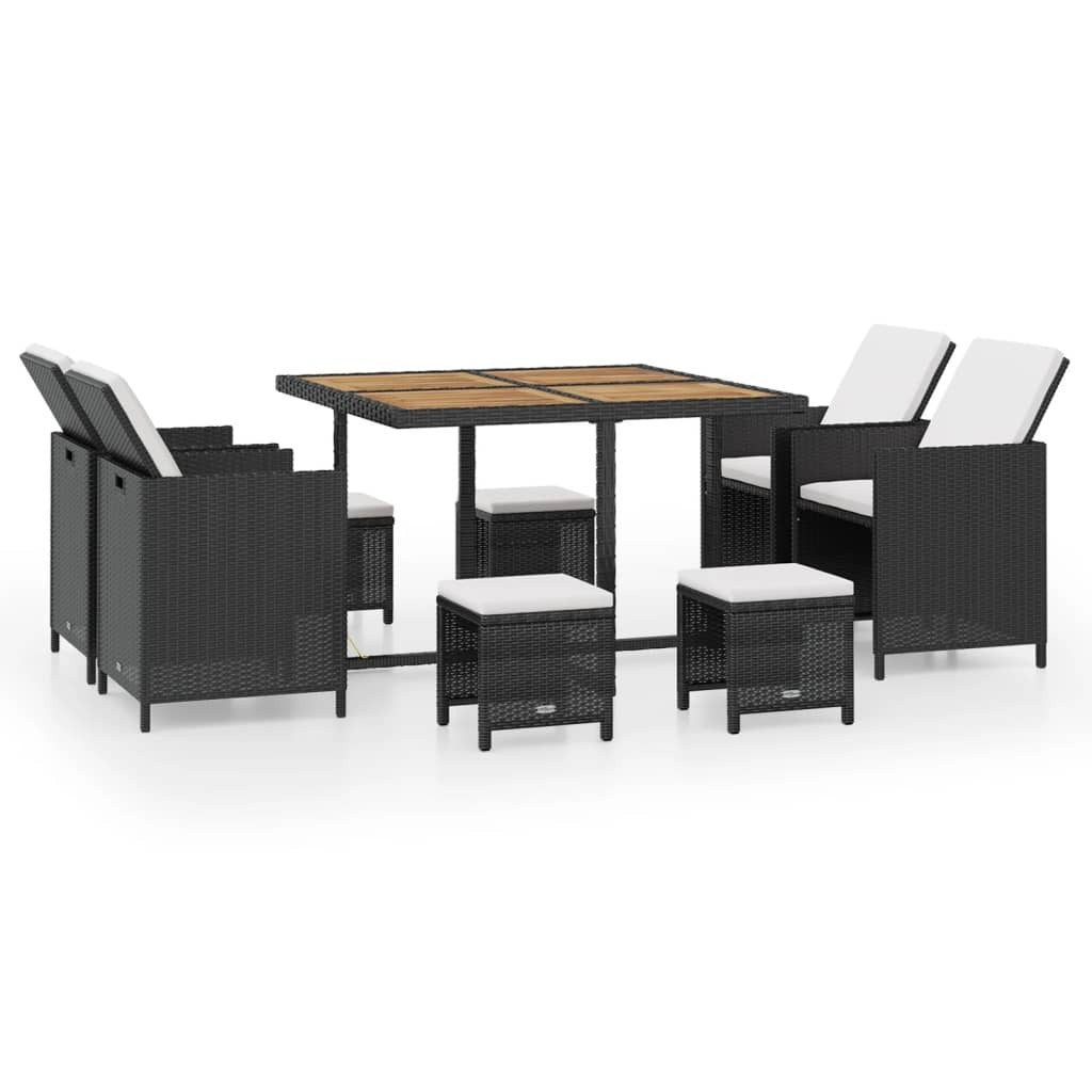 Outdoor Furniture Set Black PE Rattan Large Removable Covers