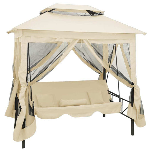 Garden Swing Chair Cream White Polyester and Powder-Coated Steel