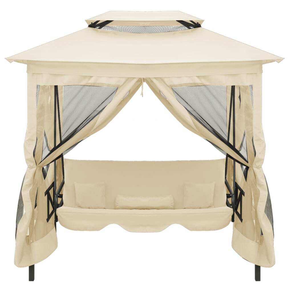Garden Swing Chair Cream White Polyester and Powder-Coated Steel