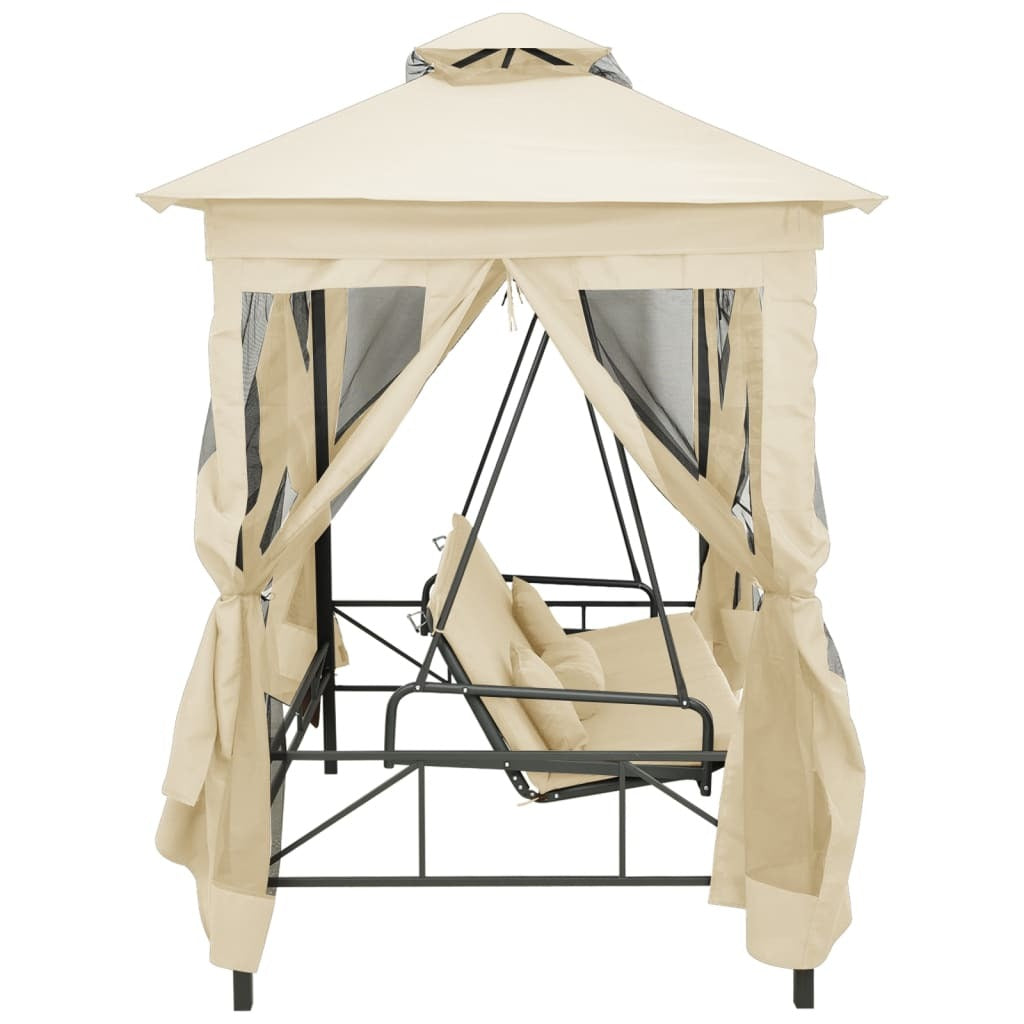 Garden Swing Chair Cream White Polyester and Powder-Coated Steel