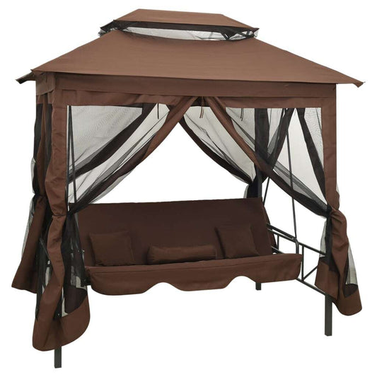 Garden Swing Chair Coffee Polyester fabric and powder-coated steel