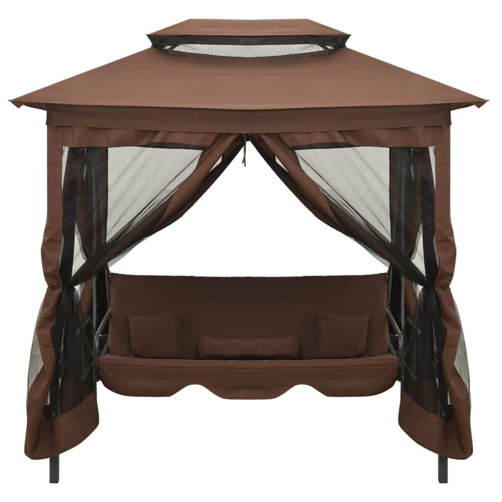 Garden Swing Chair Coffee Polyester fabric and powder-coated steel
