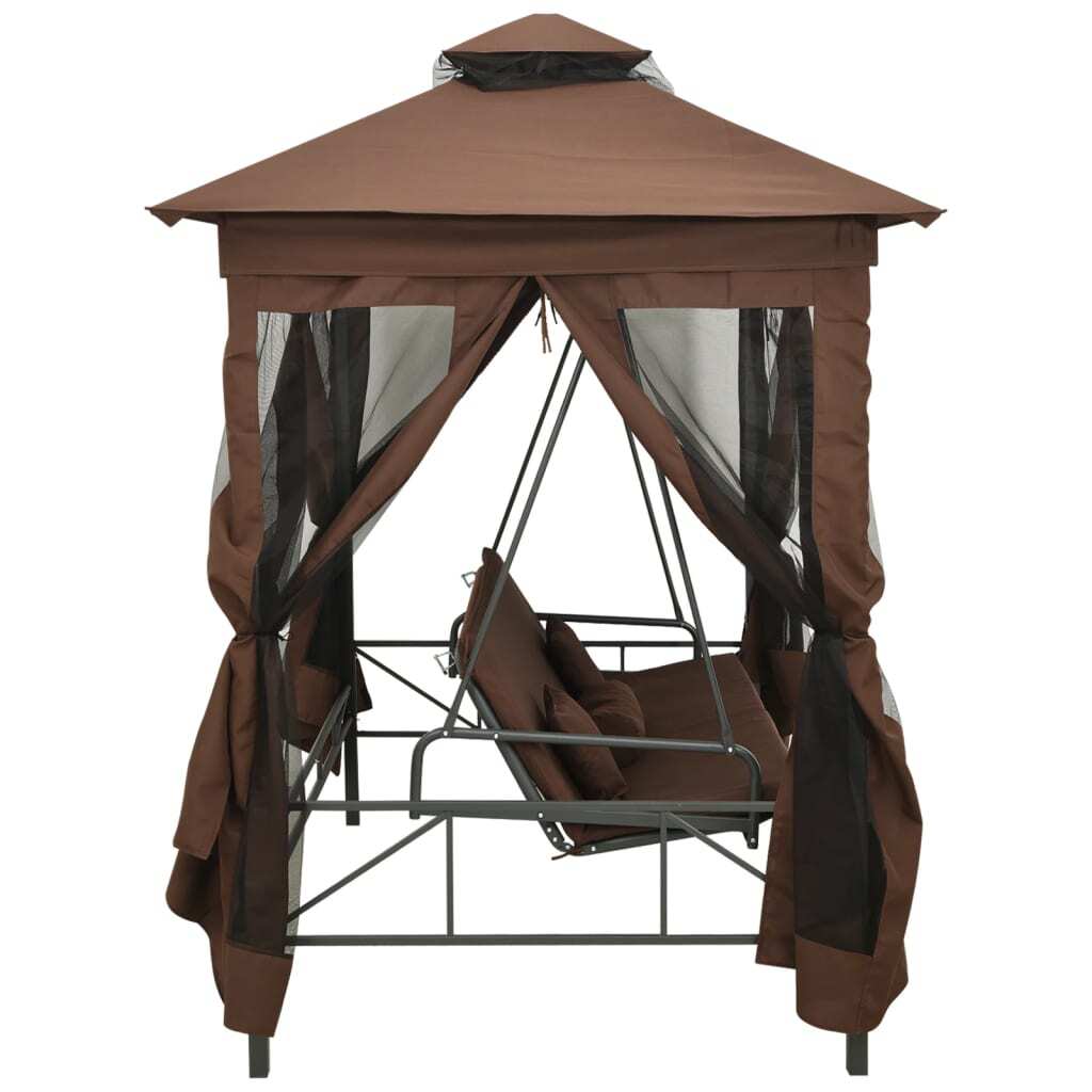 Garden Swing Chair Coffee Polyester fabric and powder-coated steel