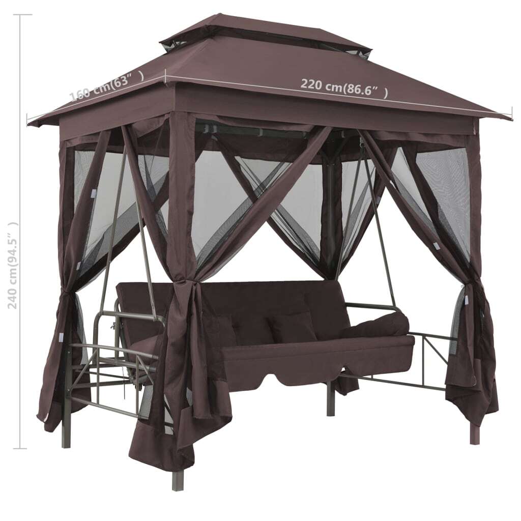 Garden Swing Chair Coffee Polyester fabric and powder-coated steel