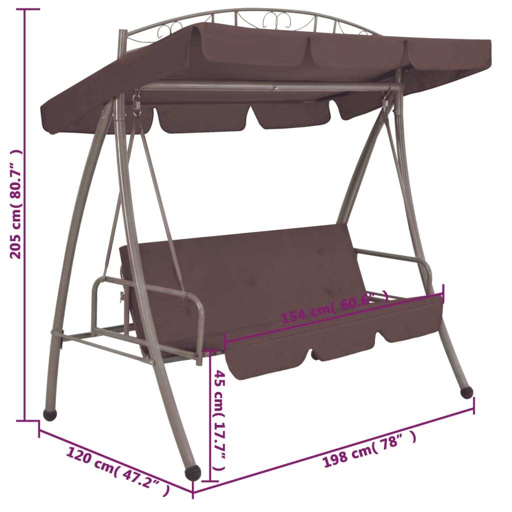 Garden Swing Seat Coffee Powder-coated steel frame Medium