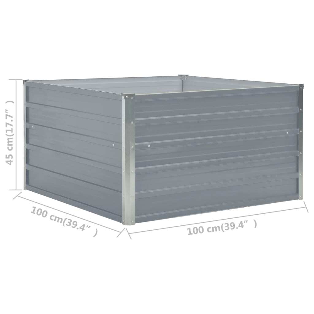 Raised Garden Bed Grey Galvanized Steel 39.4x39.4x17.7 in Durable