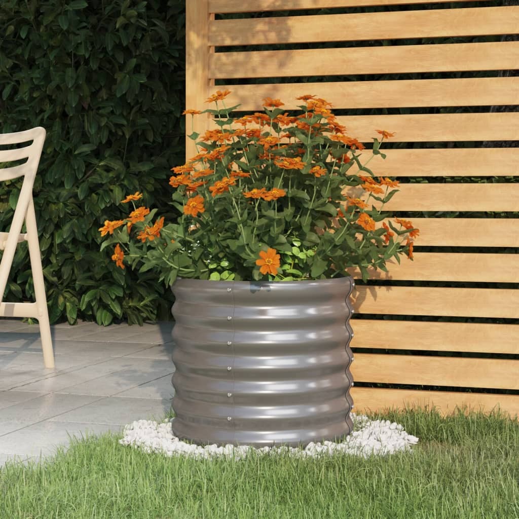 Garden Planter Grey Powder-Coated Steel Medium Durable
