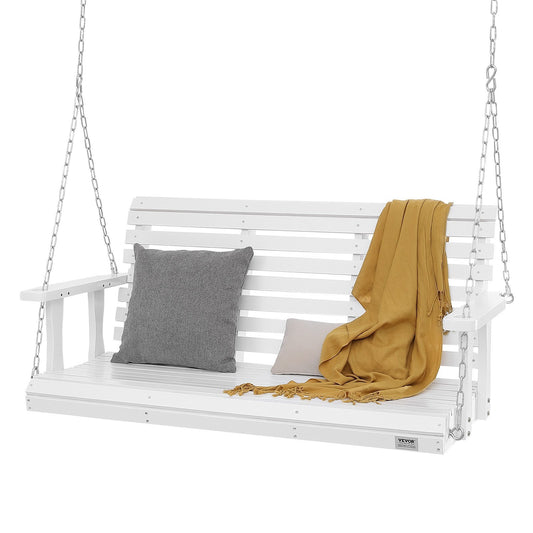 VEVOR Wooden Porch Swing 4.5 ft, Patio bench swing for Courtyard & Garden, Upgraded 880 lbs Strong Load Capacity, Heavy Duty Swing Chair Bench with Hanging Chains for Outdoors, White