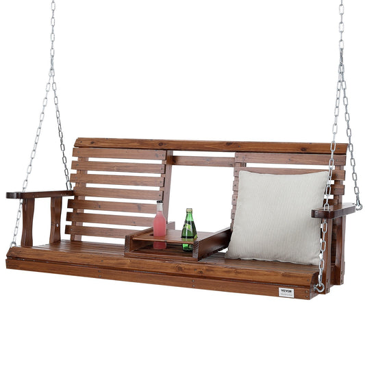 VEVOR Wooden Porch Swing 5 ft, Patio bench swing for Courtyard & Garden, Upgraded 880 lbs Strong Load Capacity, Heavy Duty Swing Chair Bench with Hanging Chains for Outdoors, Brown